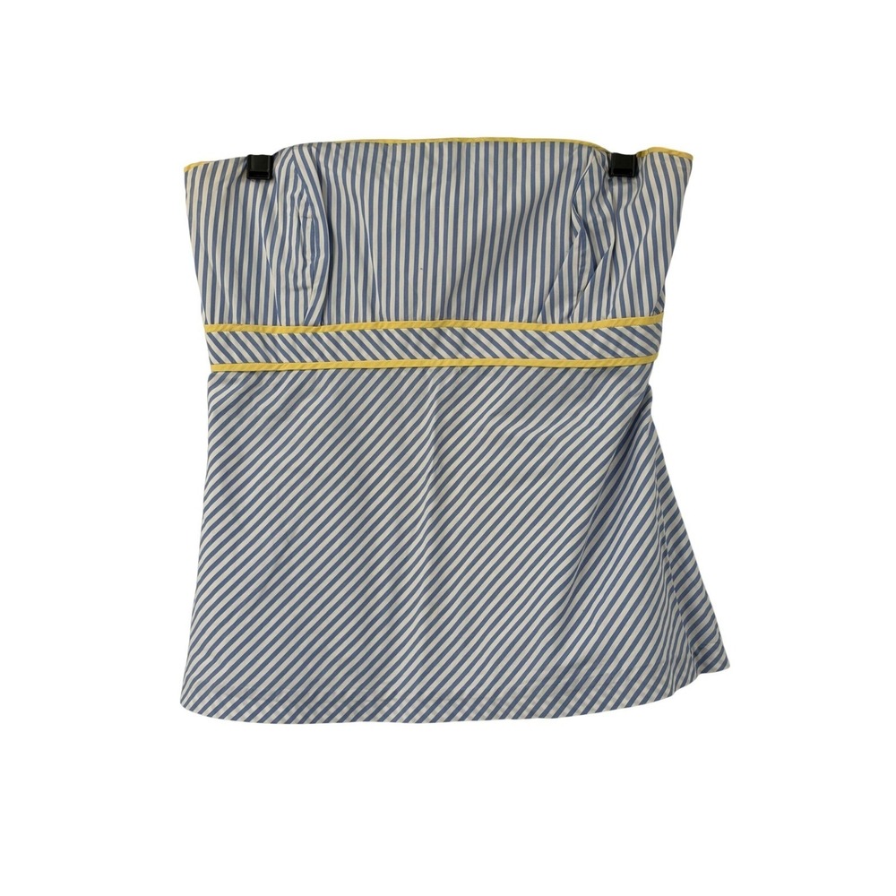 Lilly Pulitzer Womens Blue White Striped Strapless Smocked Top Yellow Trim Sz 10